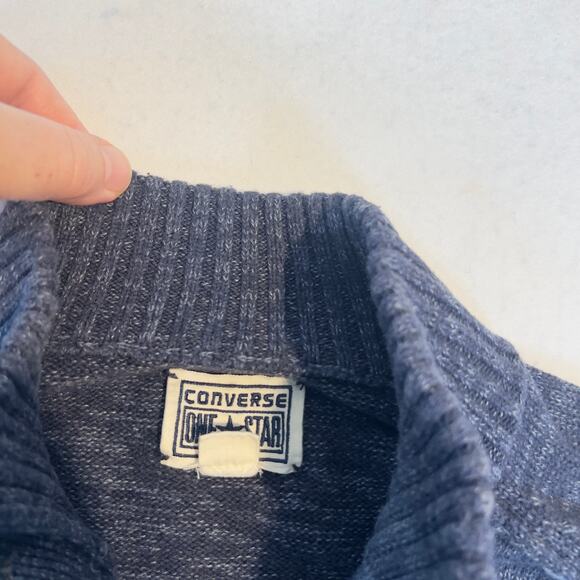 Converse One Star Henley Sweater Men's L 4 Button 100% Cotton Blue Tones Striped - Picture 10 of 12